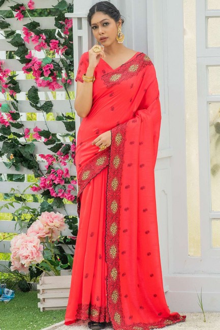 pierre, fil, broderie d'art en soie tenue de soirée sari en rose
