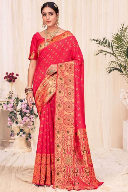 sari de mariage rose en tissage de soie banarasi