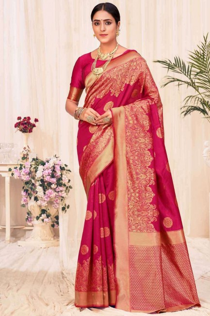 sari de mariage en soie banarasi rouge en tissage