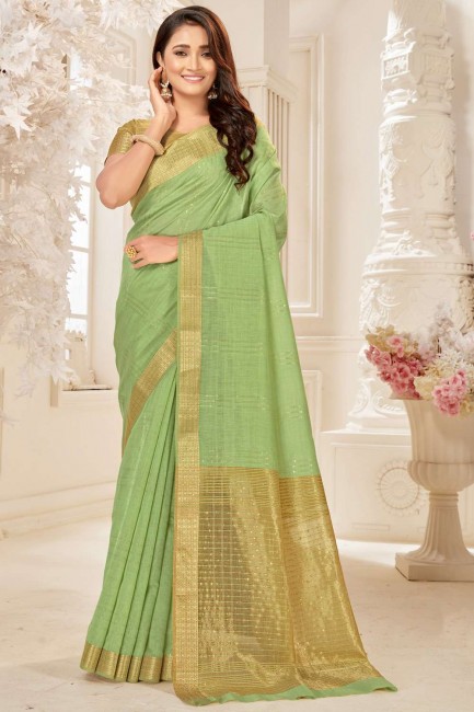 tissage de saris en coton pista et soie