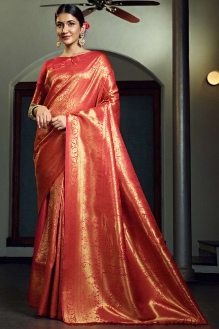 tissage art soie mariage sari en rouge avec chemisier
