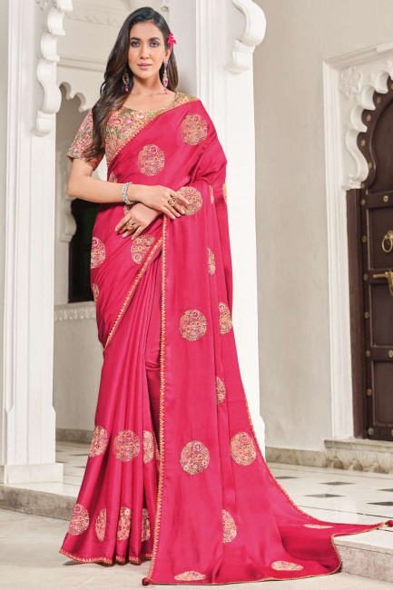 pink art silk south indian sari with embroidered