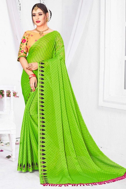 perroquet brodé, mousseline imprimée saris