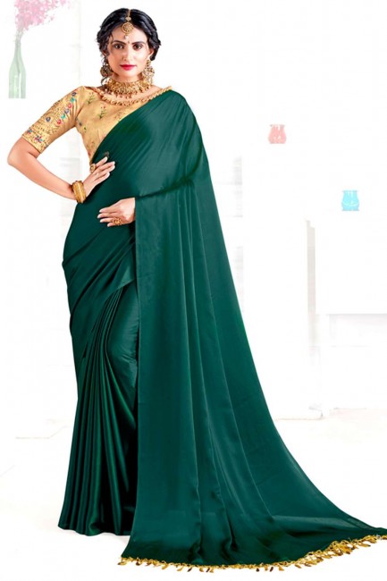sari georgette en satin vert avec broderie, imprimé