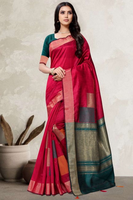 saris de tissage rose en soie d’art