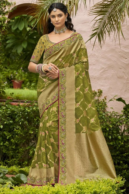 vert brodé, tissage saris en tissu et organza