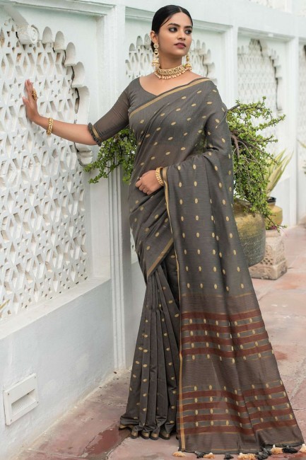saris de coton avec tissage en gris