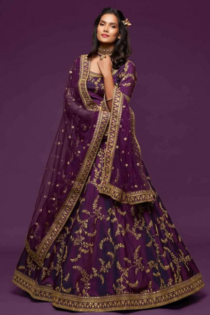 fil art soie mariage lehenga choli en violet avec dupatta
