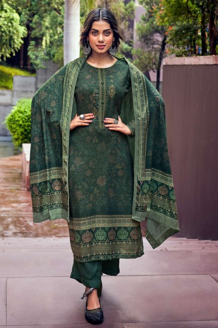 costume palazzo en pashmina turquoise avec imprimé
