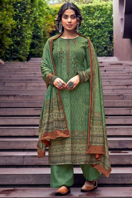 costume palazzo vert pashmina en imprimé