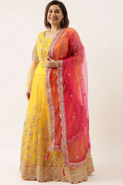 Mustard Lehenga Choli in Satin and silk with Embroidered