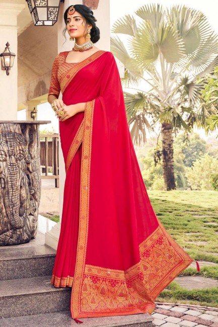 tissage de soie sari rose avec chemisier