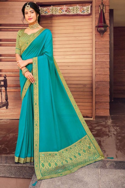 saris de tissage turquoise en soie