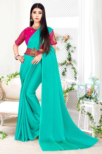 saris turquoise à georgette unie