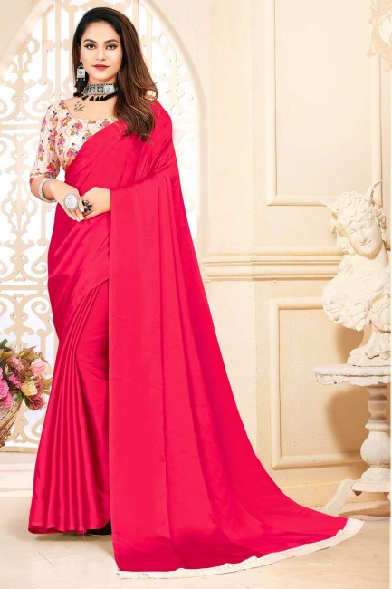 saris rouge uni satiné et soie avec chemisier