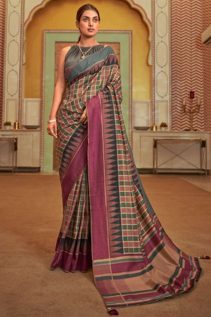 saris sud-indien en soie multicolore avec tissage, impression numérique