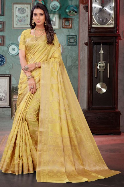 Yellow Weaving Silk South Indian Saree