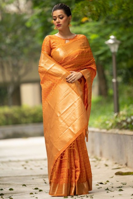 zari banarasi sari en soie banarasi moutarde