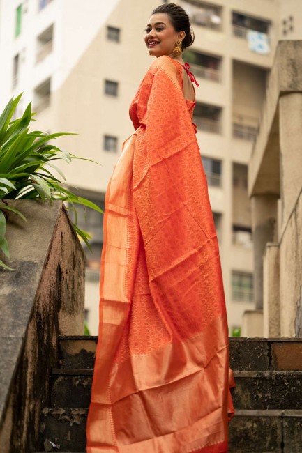 zari banarasi sari banarasi en soie orange