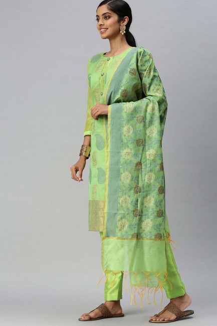 tissage banarsi jacquard salwar kameez en vert avec dupatta