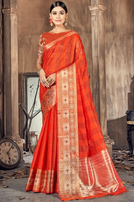 tissage sari en coton et soie orange