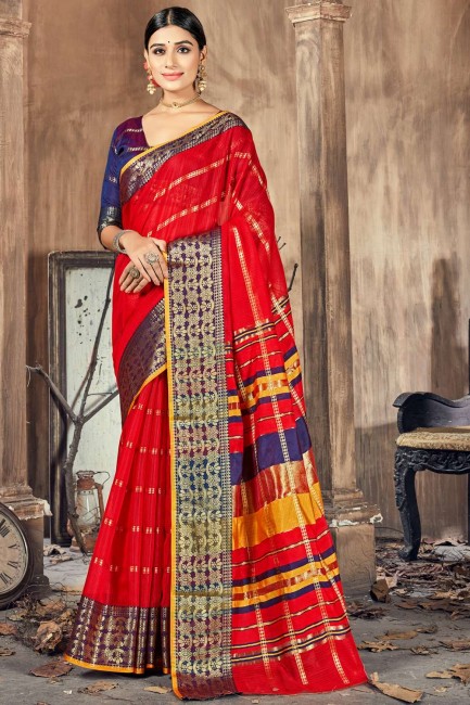 saris en soie rouge avec tissage