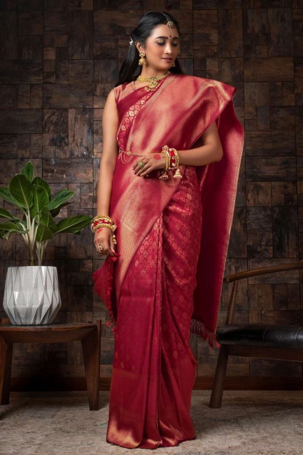 sari en soie brute marron avec tissage