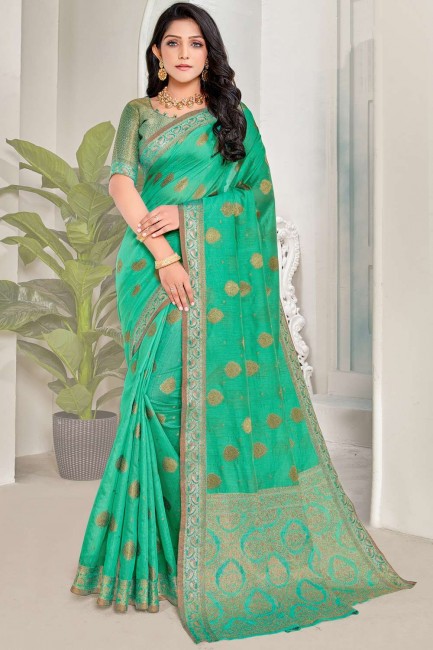 saris en lin resham en vert mer