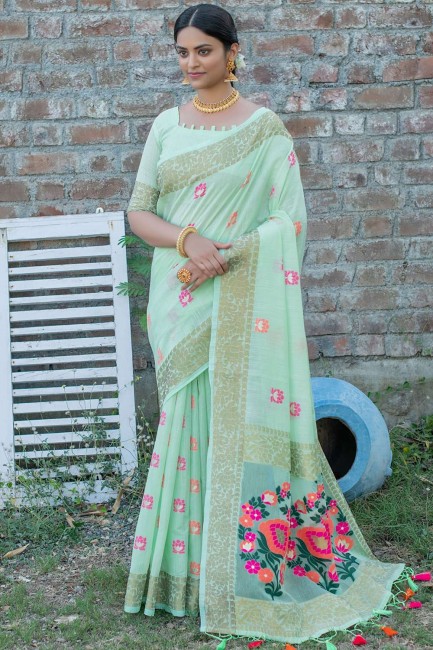 Green Handloom Linge Heavy Wevon Meenakari Designer Saree avec chemisier