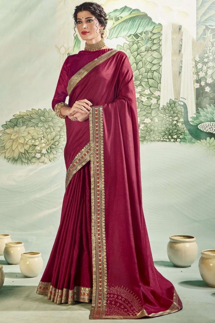 Sarovski Butta Designer Saree à Marron Vichitra Silk