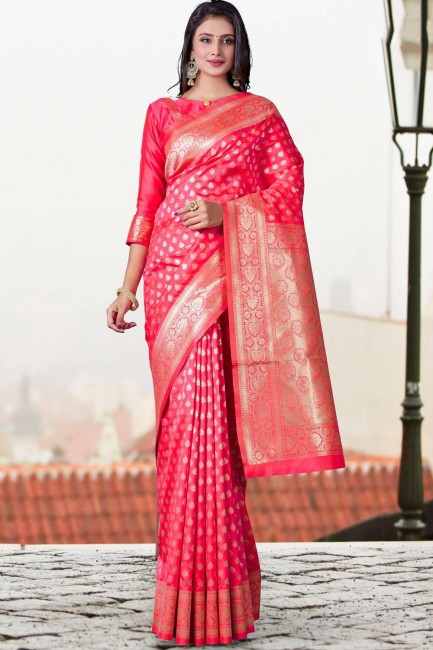 Gajri Wevon Self Jari Designer Sud Indian Saree à Lichi Silk