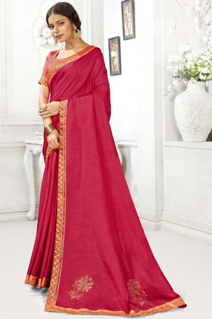 Pink Swarovski Butta Designer Saree à Vichitra Silk