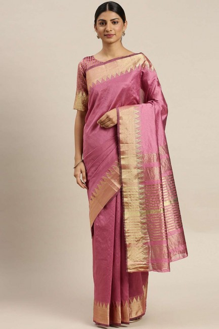 Assam Silk Saree en rose avec créateur de tissage
