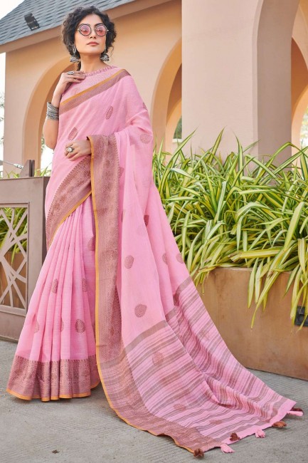 tissage coton sari en rose avec chemisier
