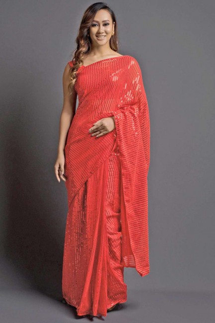 georgette sari avec brodé en gajari