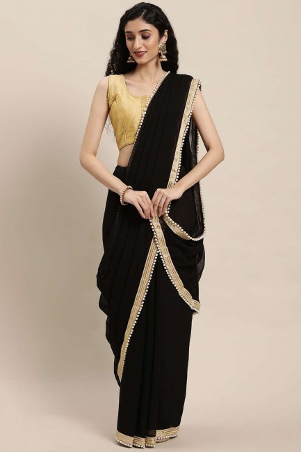 dentelle noire, pierre avec moti georgette sari