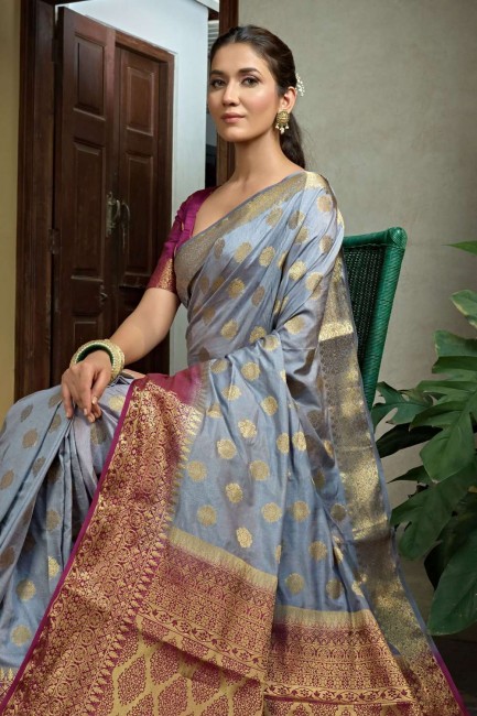 zari gris,tissage sari en soie