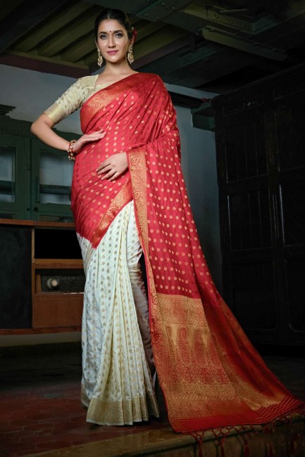 sari du sud de l'Inde en soie d'art avec tissage en rouge