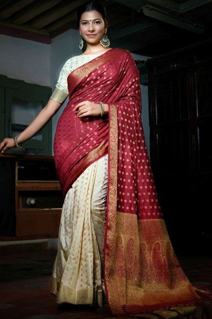 tissage marron sari du sud de l'inde en soie d'art