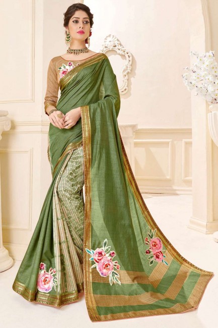 mehndi sari en soie tussar avec imprimé, tissage