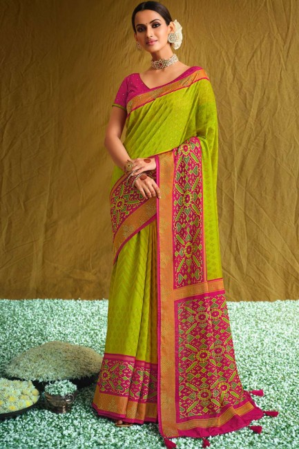 brasso imprimé vert citron sud indien saris avec chemisier