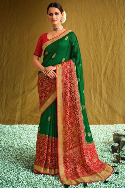vert brasso sari du sud de l'inde avec imprimé
