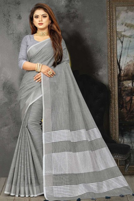 bordure en dentelle sari en lin gris