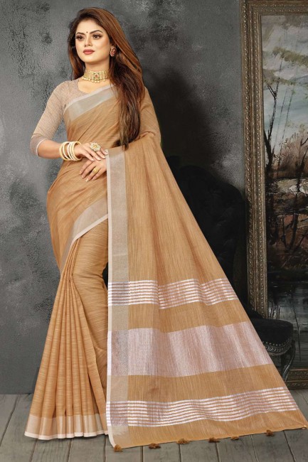 bordure de dentelle lin tan marron sari avec chemisier