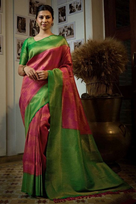 Saree Rose avec de la soie d'art de tissage