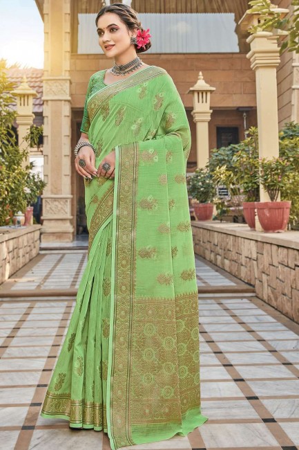 coton tissage saris vert avec chemisier