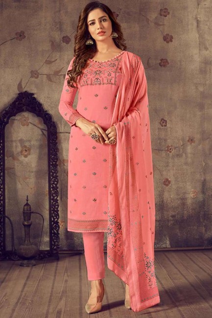salwar kameez en coton avec main en rose