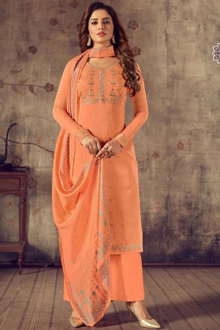 salwar kameez en coton à la main en orange