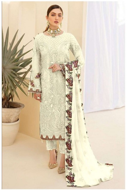 costume pakistanais faux georgette eid en blanc avec brodé