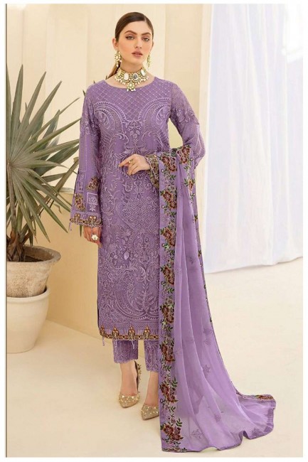 costume pakistanais violet brodé fausse georgette eid